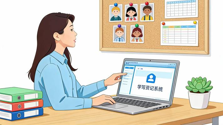 教師使用電腦操作學(xué)籍系統場(chǎng)景